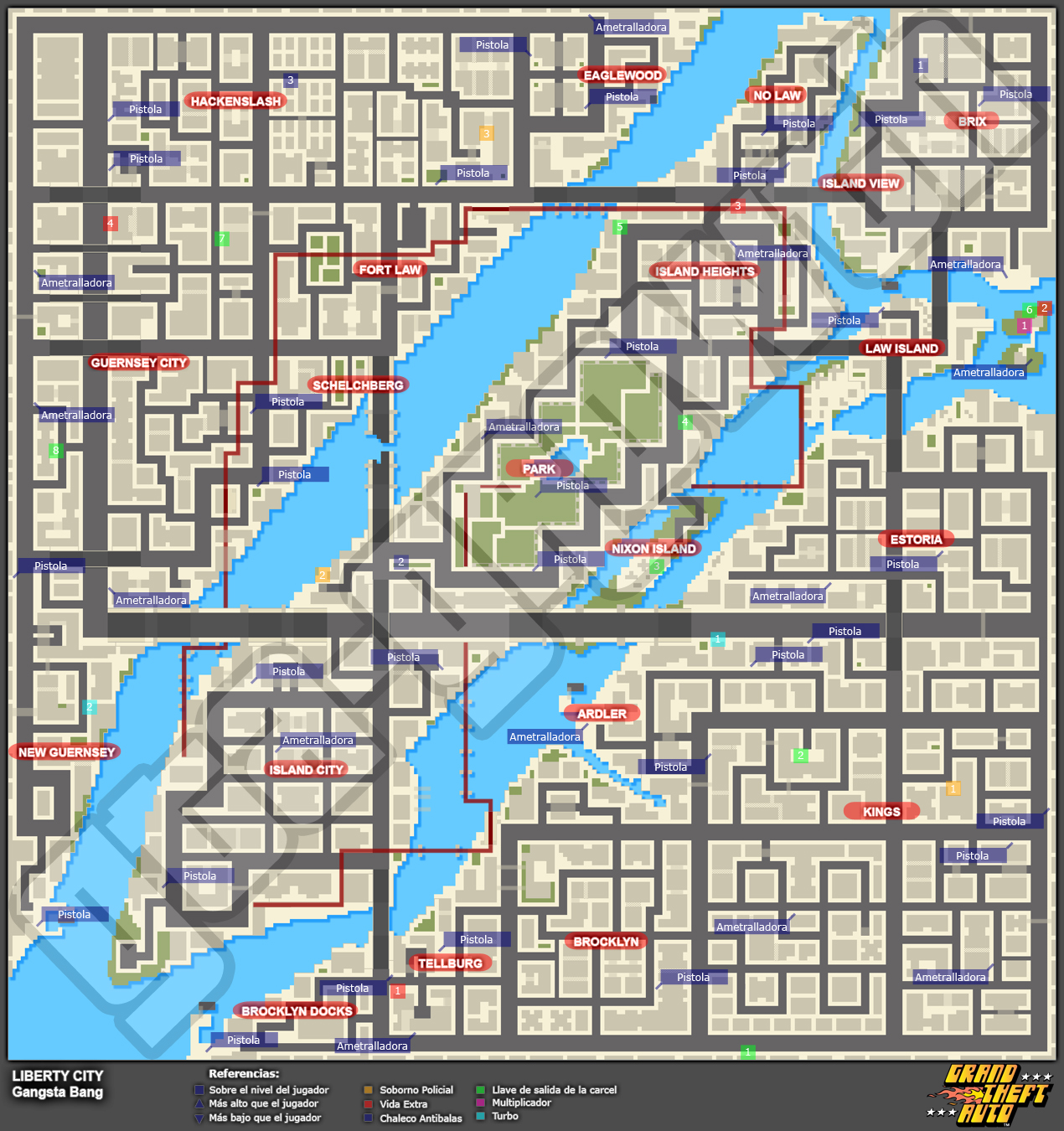 Mapa de Armas e ítems > Liberty City > Gangsta Bang