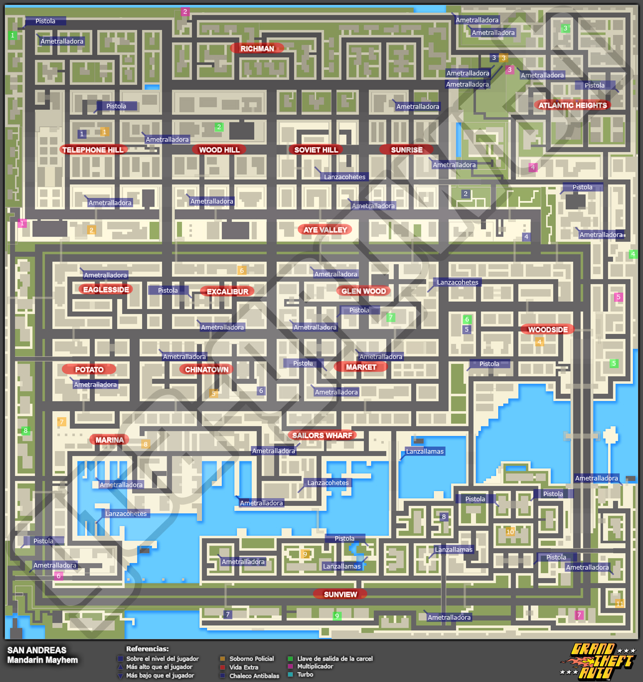 Mapa de Armas e ítems > San Andreas > Mandarin Mayhem