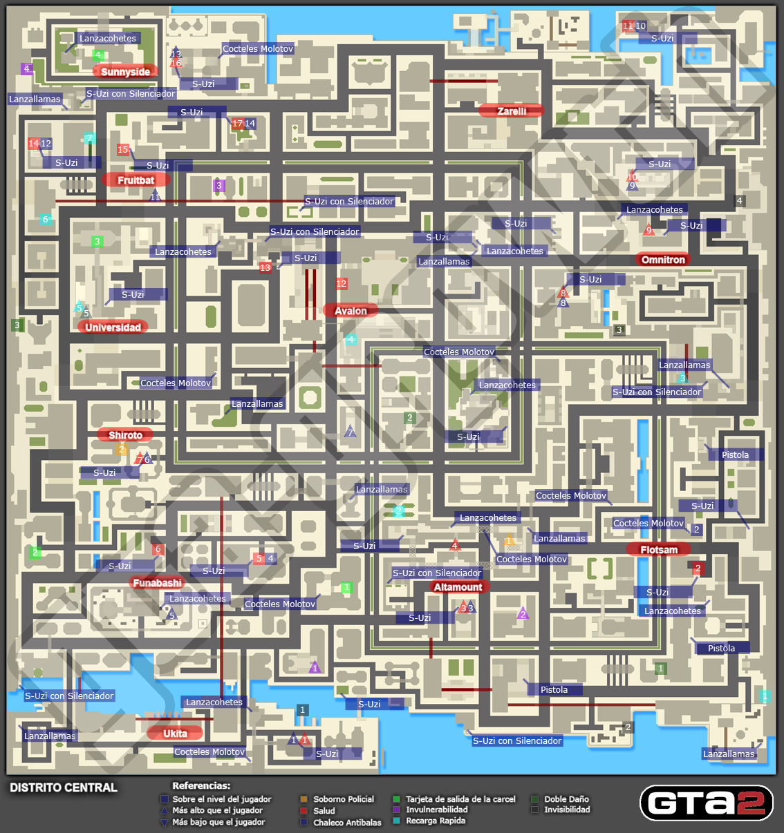 Mapa de Armas e ítems del Distrito Central